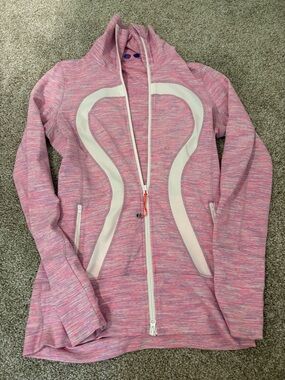 RARE!!lululemon athletica Pink Marled Full-Zip Jacket with White Sculpted Panels